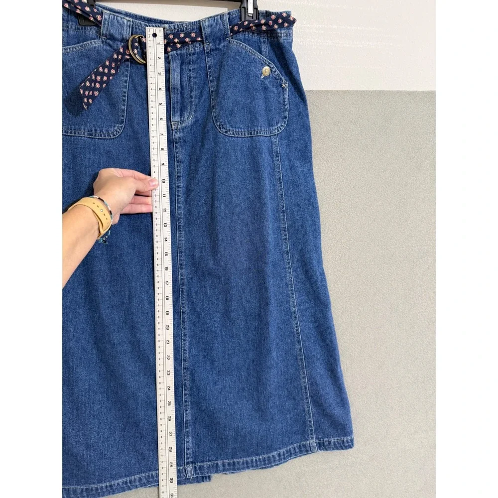 Vtg‎ Blue jean Skirt Womens 12 Petite A-Line Belted Cottagecore boho minimalist